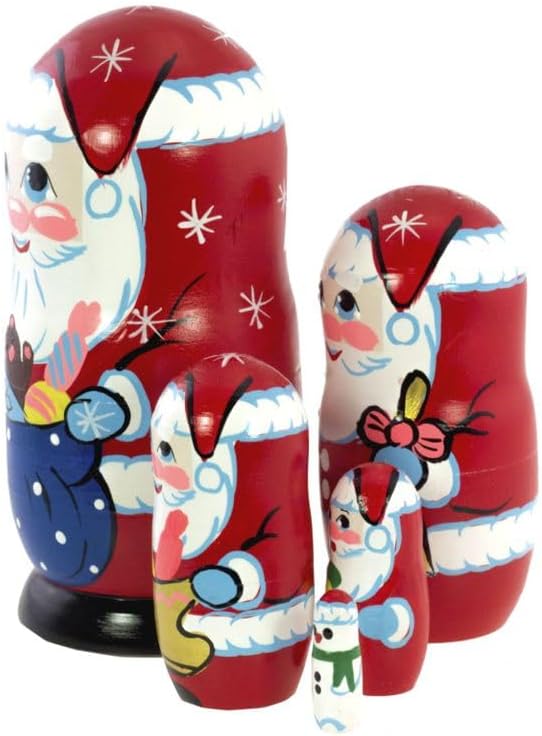 russische Matroschka Puppen Original Babuschka Holz Set 5 Figuren (Santa Claus rot), Santa Claus rot