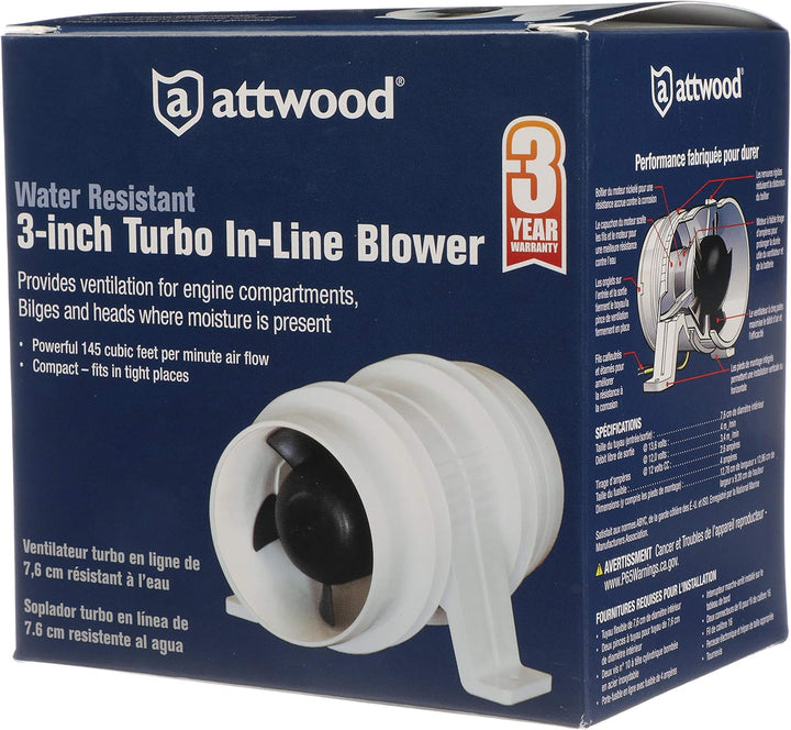 Attwood 1733-4 Turbo 3000 Series Motorraumlüfter/Abluftventilator, Entlüfter, für Lüftungsschlauch m