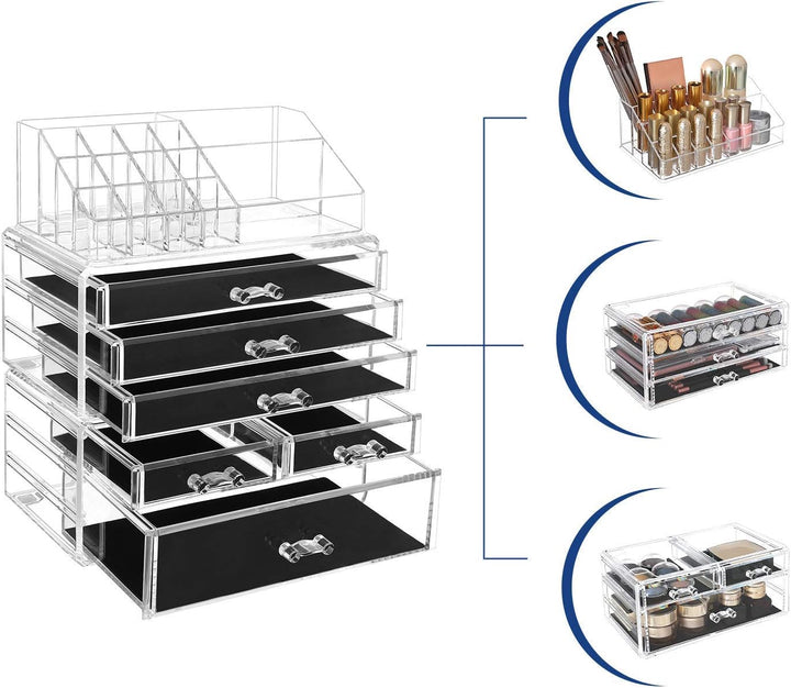 SONGMICS Kosmetik-Organizer aus Acryl, Make-up Organizer mit 6 Schubladen, Aufbewahrungsbox fürs Bad