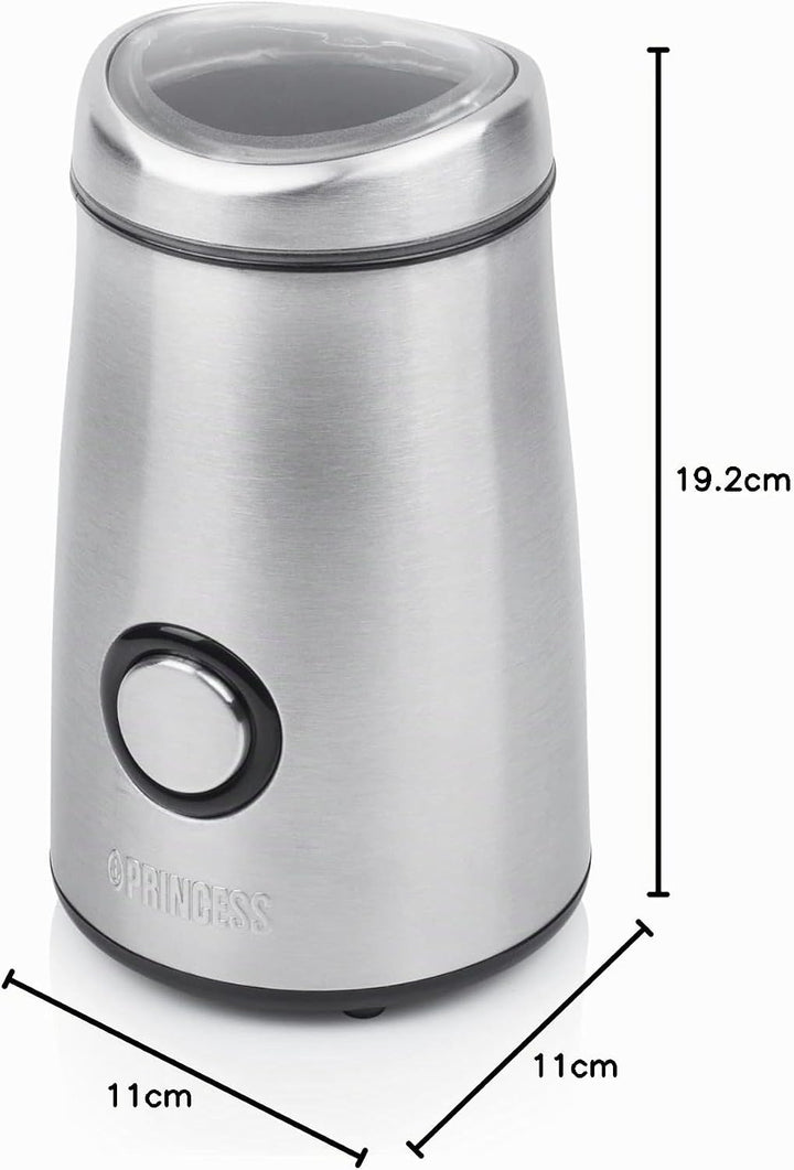 Princess 01.242196.01.001 Kaffeemühle Edelstahl Deluxe 50 g - Edelstahlgehäuse, 150 W, silber