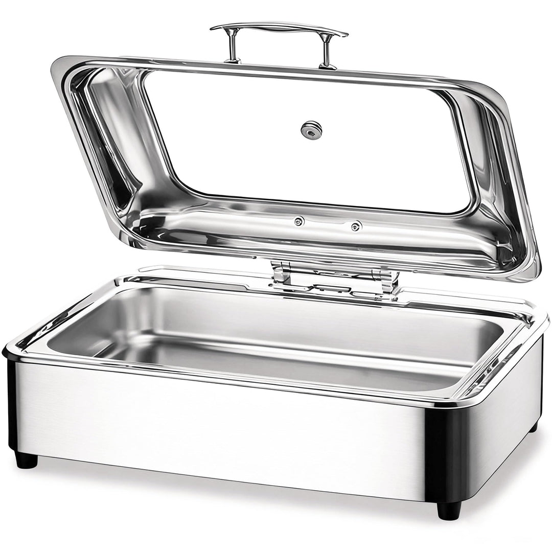 Chafing Dish Elektrisch, 9L Edelstahl Warmhaltebehälter Essen Elektrisch mit Glasdeckel, Speisewärme