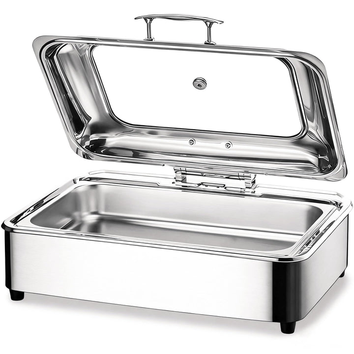 Chafing Dish Elektrisch, 9L Edelstahl Warmhaltebehälter Essen Elektrisch mit Glasdeckel, Speisewärme