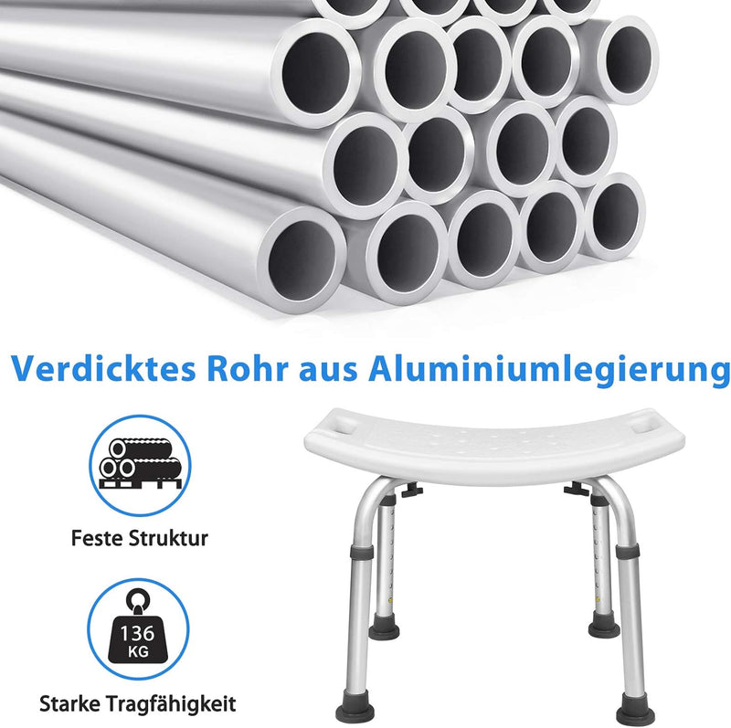 UISEBRT Duschhocker Badhocker Höhenverstellbar 38-53cm 136kg - Duschstuhl Duschsitz für Senioren, Ki