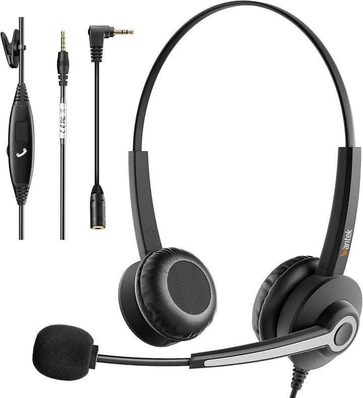 Wantek 3,5mm PC Headset mit Mikrofon Noise Cancelling, Telefon Headset, Kopfhörer Handy Klinke für L