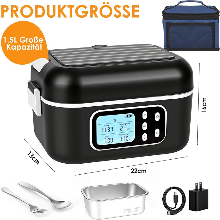 Dreamhigh 1,5 L Elektrische Lunchbox Mit Akku mit 24000 mAh, Lunchbox Elektrisch mit Auslaufsicheres