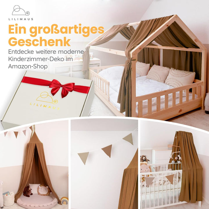 Hausbett Himmel [in 12 Farben] Betthimmel Hausbett aus 100% Baumwolle Musselin - Stoffhimmel für Hau