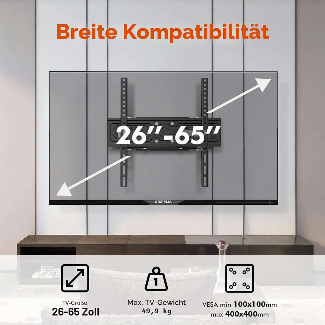 GRIFEMA TV Wandhalterung Fernseher Halterung für 26-65 Zoll, Schwenkbar Neigbar Ausziehbar Universal