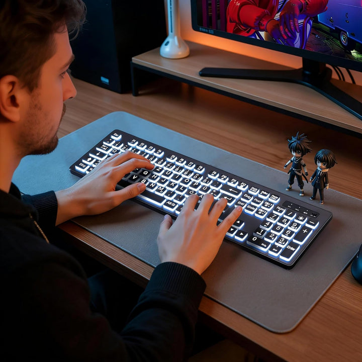 2,4-GHz Kabellose Beleuchtete Tastatur &amp; Maus Set, QWERTZ | 3 Helligkeitsstufen, Sanfte weisse Hinte