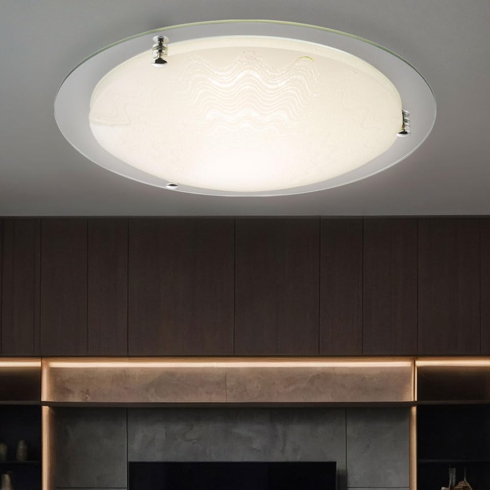 LED Deckenleuchte TRINDADE, rund, Glas mit Struktur, Spiegel