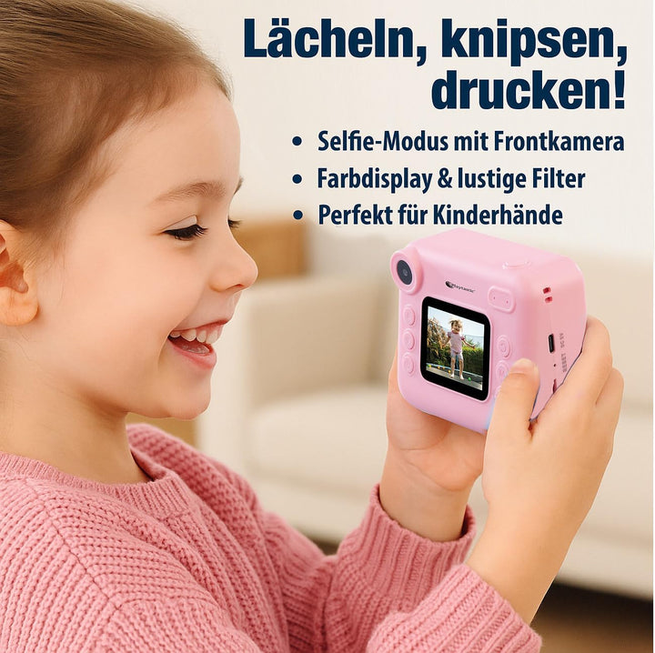 Sofortbildkamera: Kinder-Sofortbild-Kamera mit Selfie-Objektiv, 2"-Display, 48 MP, pink (Sofortbildk