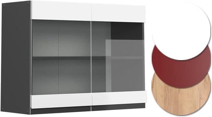 Vicco Küchenschrank Glas R-Line, Weiss/Anthrazit, 80 cm J-Shape Weiss Hängeglasschrank 80 cm, Weiss