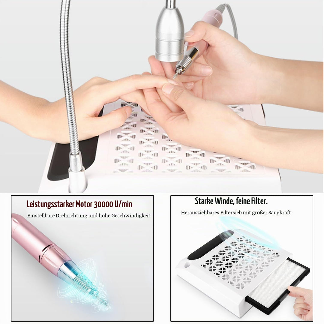 Elektrischer Nagelfräser, Professionell 4-in-1 Manikure- Pedikure-Set, mit 80W Absaugung &amp; waschbare