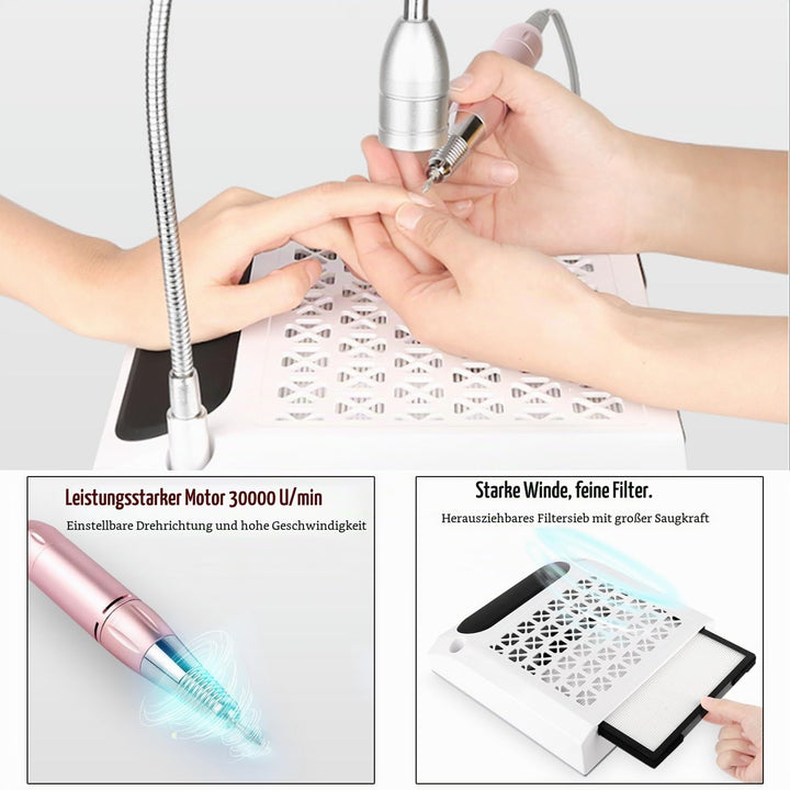 Elektrischer Nagelfräser, Professionell 4-in-1 Manikure- Pedikure-Set, mit 80W Absaugung &amp; waschbare