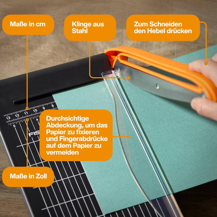 Fiskars Hebel-Papierschneidemaschine, A5-Hochformat, A4-Querformat, Selbstschärfende Klinge, Mit Fin