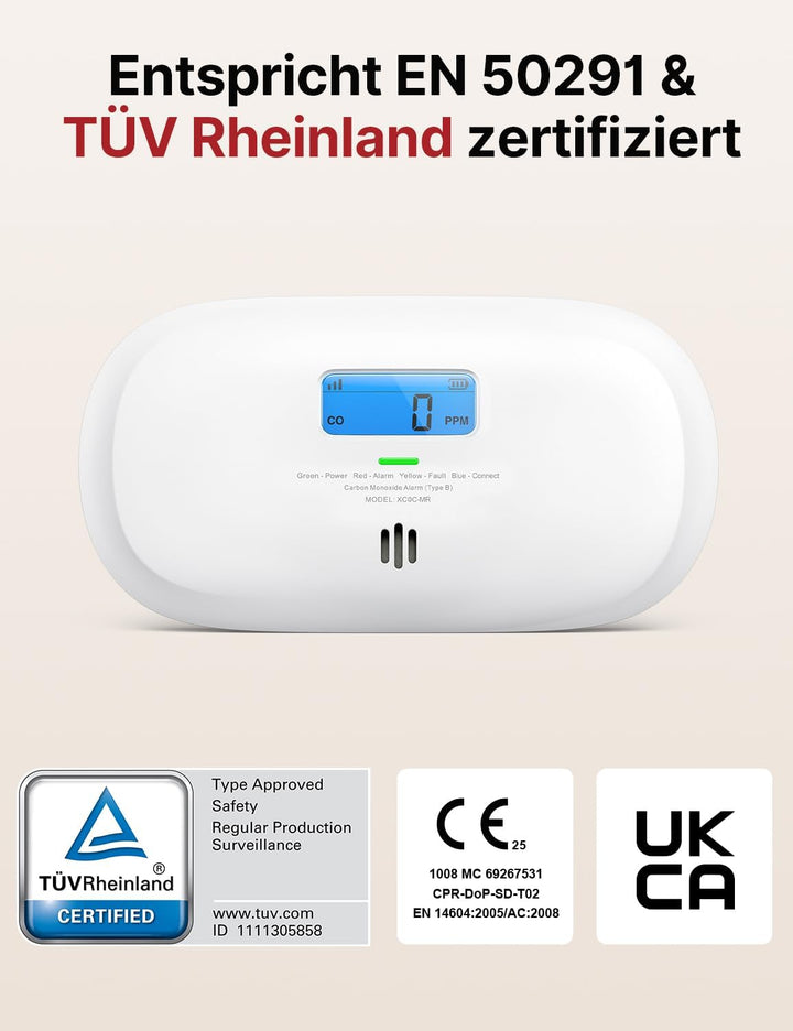 X-Sense Smart Kohlenmonoxid Melder, TÜV Rheinland Zertifiziert, mit Digitalanzeige, austauschbarer B