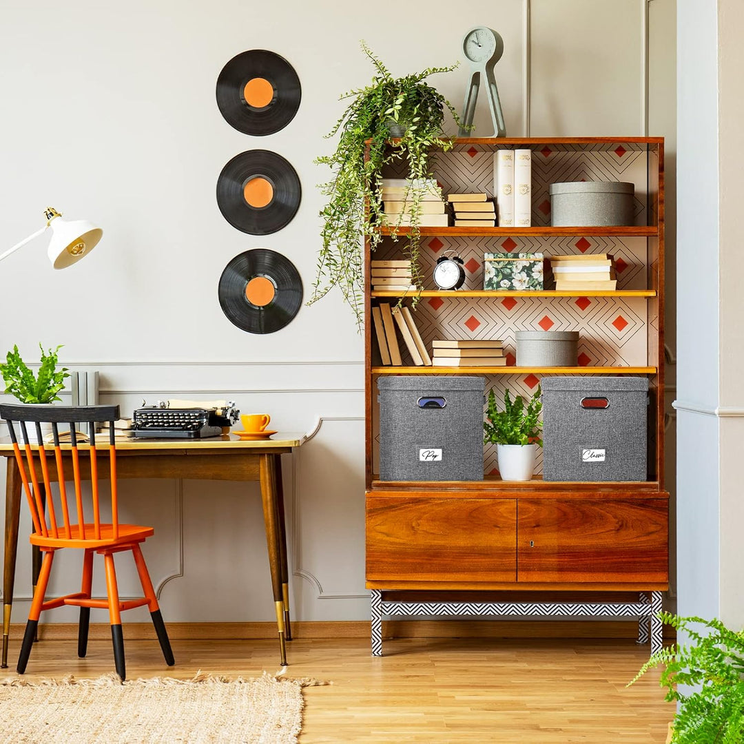 Vinyl-Schallplatten-Aufbewahrungsbox für 50+ einzelne LPs (30,5 cm), stapelbare Alben, Leinenkiste m