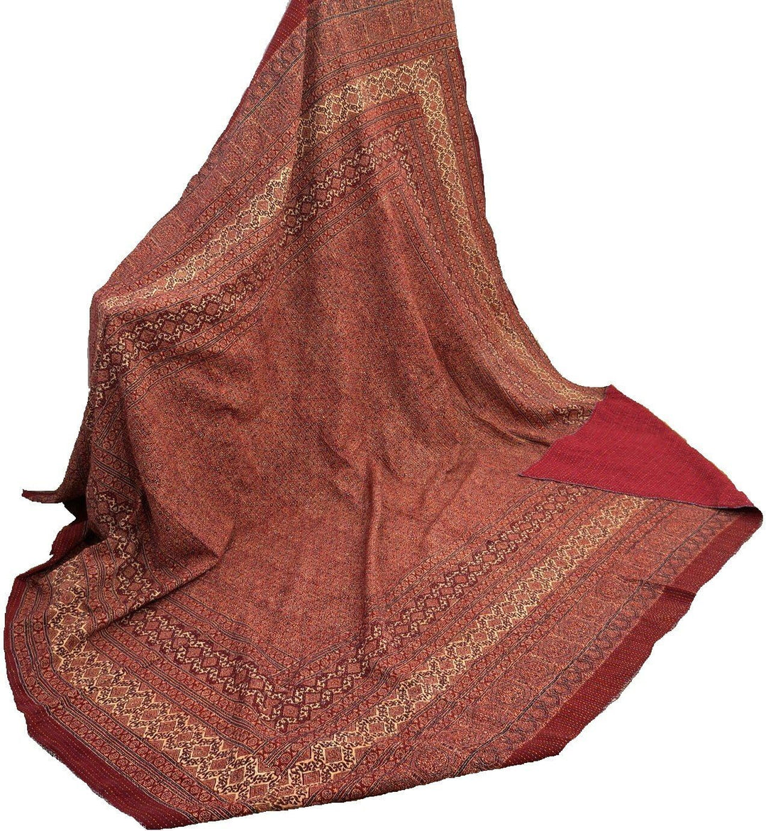 Indische Kantha-Steppdecke, Ajrakh Pirnt, Blockdruck, Ikat-Tagesdecke, ethnisch, Vintage-Kunst