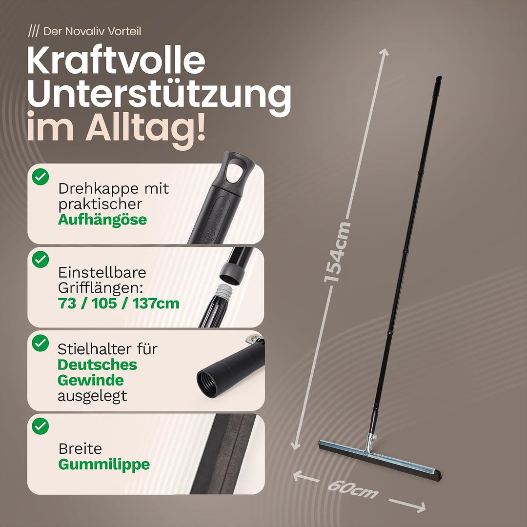 Novaliv 2X Wasserabzieher Boden mit Stiel 60 cm Wasserschieber Dusche Bodenabzieher Gummiabzieher Au