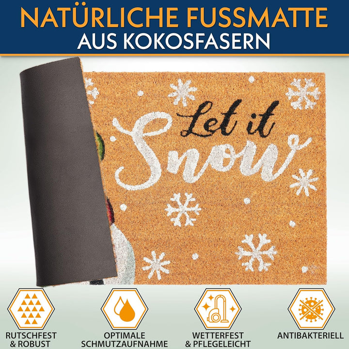 BRUBAKER Fussmatte für Aussen und Innen - Let It Snow - Schneemann Weihnachtsfussmatte - 45 x 75 cm