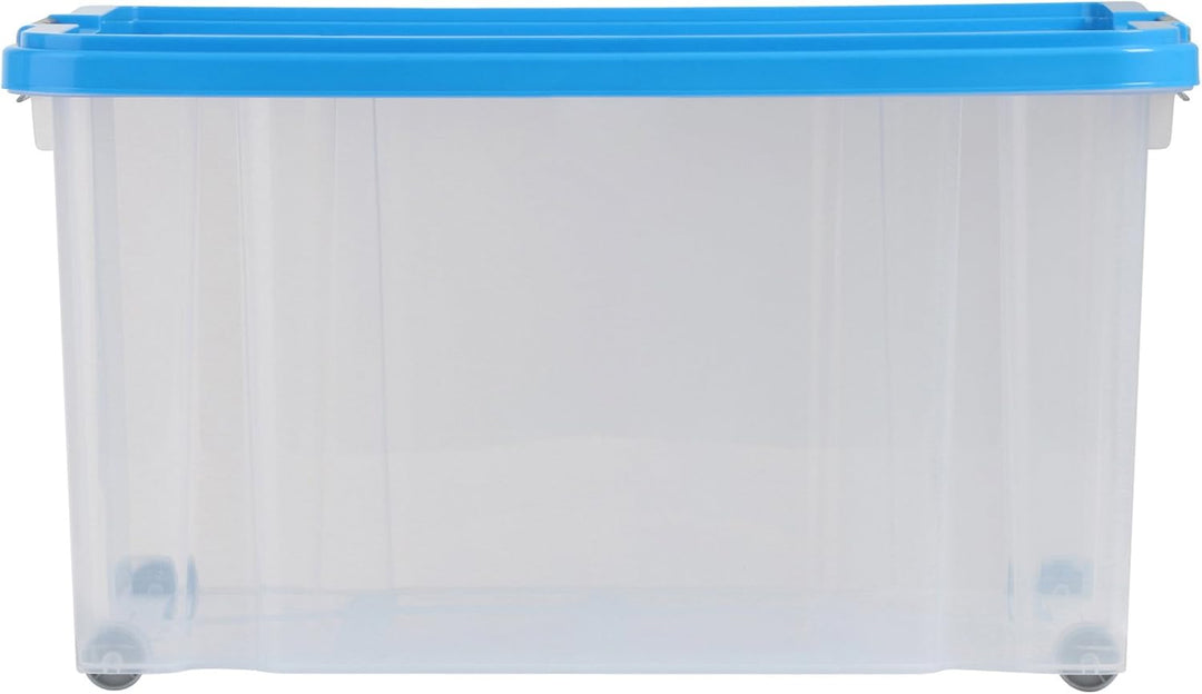 axentia Aufbewahrungsbox mit Rollen &amp; Deckel, Stapelbox aus Kunststoff 55 Liter, Eurobox transparent
