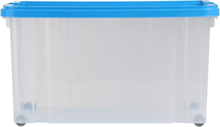 axentia Aufbewahrungsbox mit Rollen &amp; Deckel, Stapelbox aus Kunststoff 55 Liter, Eurobox transparent