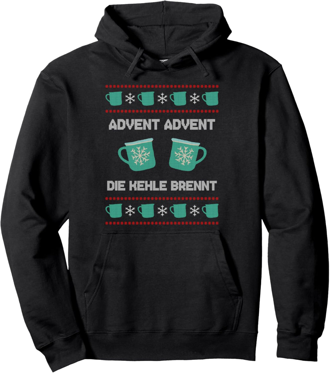 Advent Kehle Brennt Glühwein Ugly Sweater Saufen Pullover Hoodie