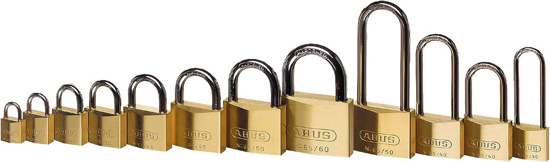 ABUS Vorhängeschloss Messing 65/40-4er Set, gleichschliessend & Zahlenschloss 165/40 - Vorhängeschlo