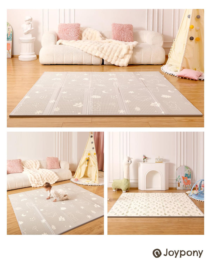 Krabbelmatte Baby Faltbar, 120 x 120 x 1cm Spielmatte Kinder | Rutschfest & Wasserdicht | Doppelseit
