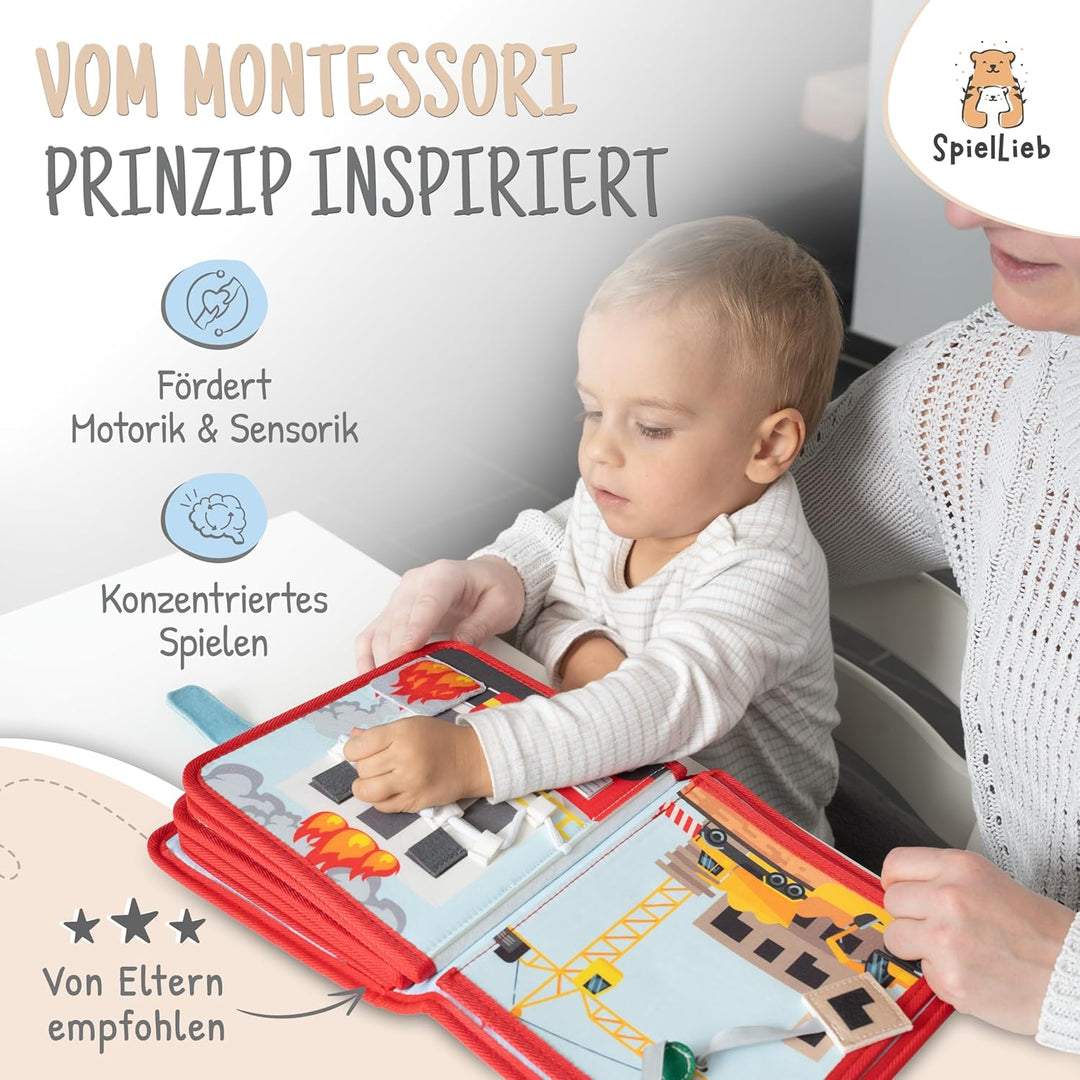 Montessori Quiet Book ab 1 Jahr - interaktives Busy Board ab 1 Jahr mit Fahrzeugen - Quiet Book & Mo