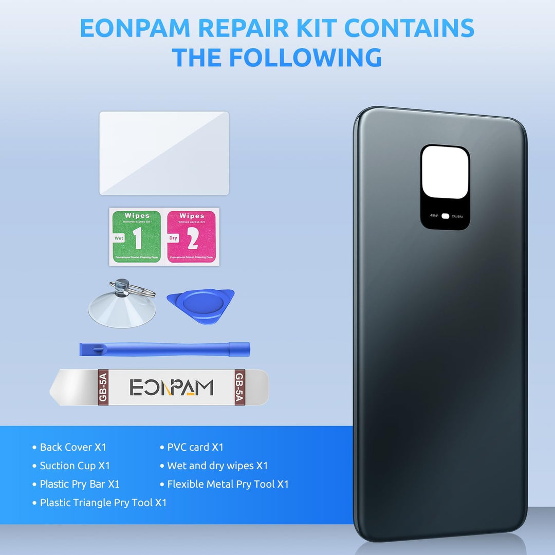 Eonpam Akkudeckel für Xiaomi Redmi Note 9 Pro Rückseite Glas Original Backcover Back Glas Ersatz mit