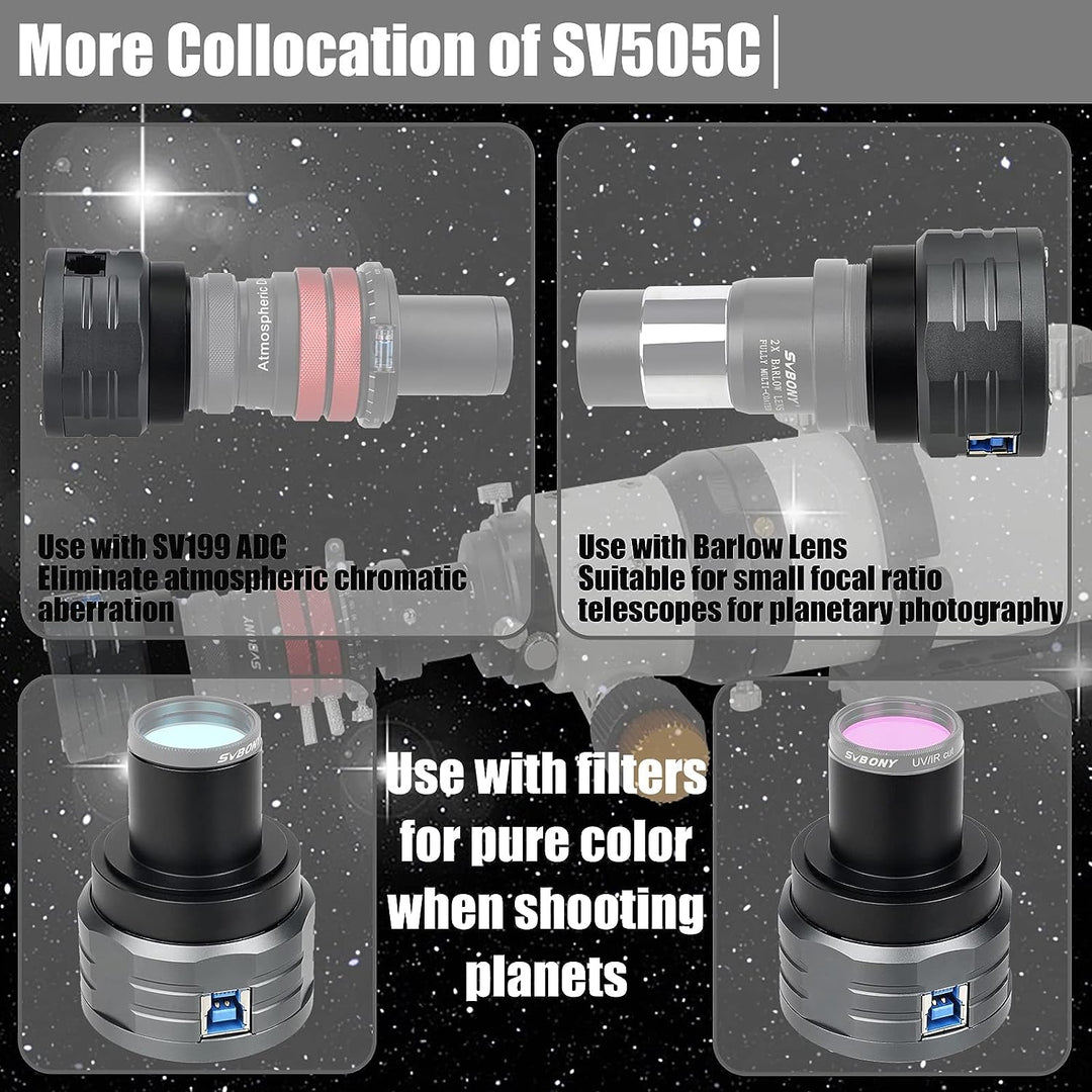 Svbony SV505C Astrokamera, 1,25Zoll USB3.0 4,2MP Planetenkamera mit ST4 Autoguider AR beschichtetes