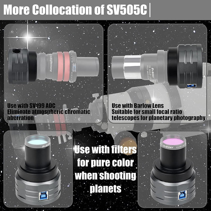 Svbony SV505C Astrokamera, 1,25Zoll USB3.0 4,2MP Planetenkamera mit ST4 Autoguider AR beschichtetes