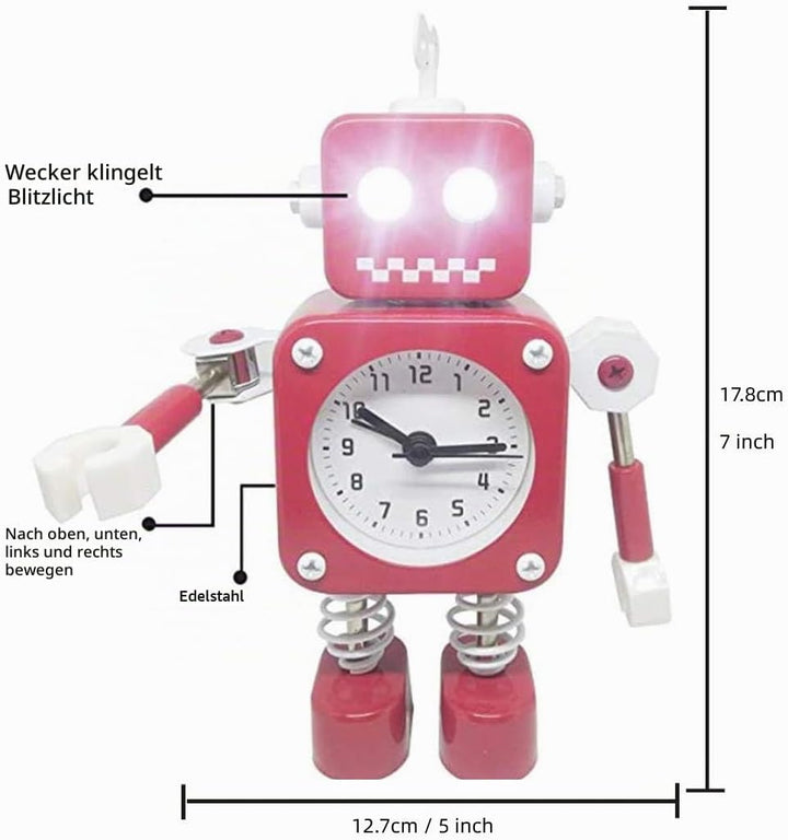 Diskary Roboter Wecker,Nicht tickende Wecker mit blinkenden Augen Lichtern und drehbarem Arm,Geschen