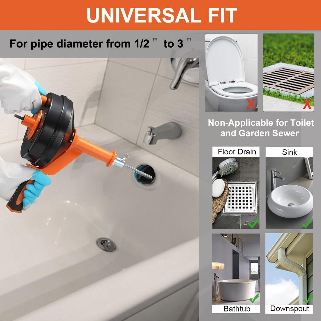 Breezz Abflussschnecke, Verstopfungsentferner mit Bohrer-Adapter, 7,6 m, robust, flexibel, zur Verwe