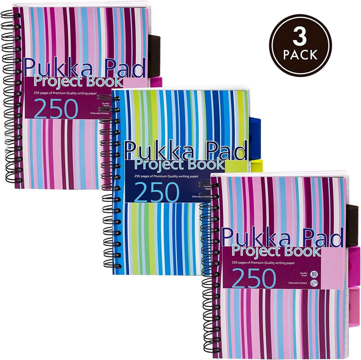 Pukka Pad Projektbuch Spiralbindung Kunststoff liniert 3 Trennblätter 250 Seiten 80 g/m² A5 3 Stück