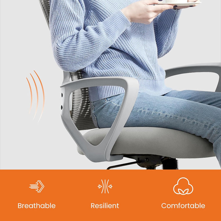 Sweetcrispy Bürostuhl Ergonomisch, Schreibtischstuhl mit Lendenwirbelstütze, Verstellbaren Armlehnen