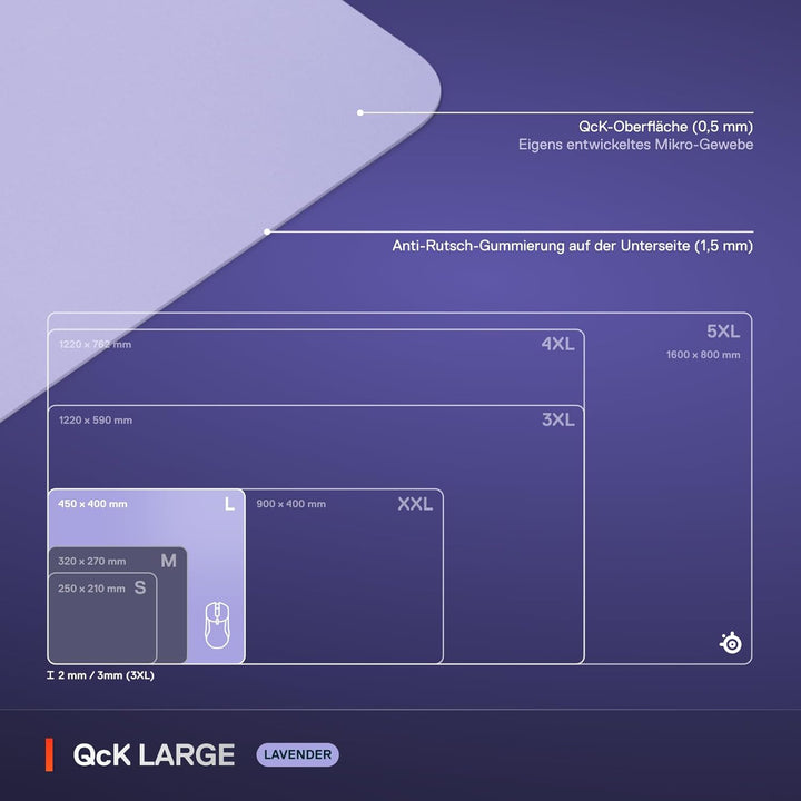 SteelSeries QcK Mauspad (Gross) – Lavendel – Anti-Rutsch-Gummierung auf der Unterseite – Bestes Trac