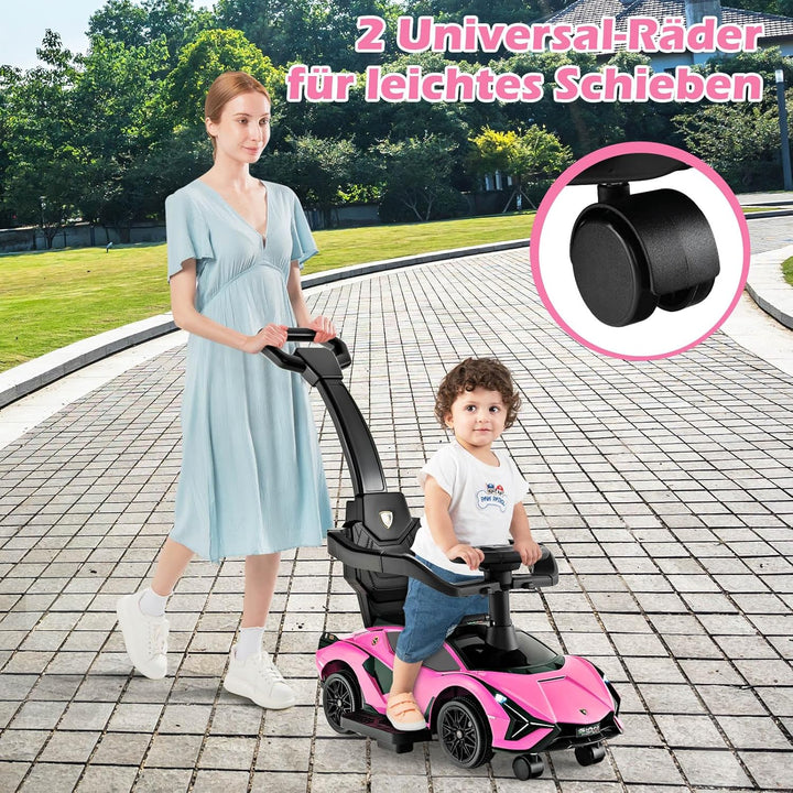 GOPLUS 3 in 1 Rutschauto, Lamborghini Schiebauto mit abnehmbarem Universalrad, USBs, Musik, Stauraum