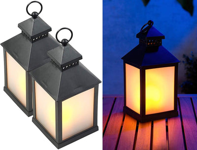 Lunartec Flackerlicht LED: 2er Pack LED-Laterne mit realistischem Flammenspiel und Timer (Laterne mi