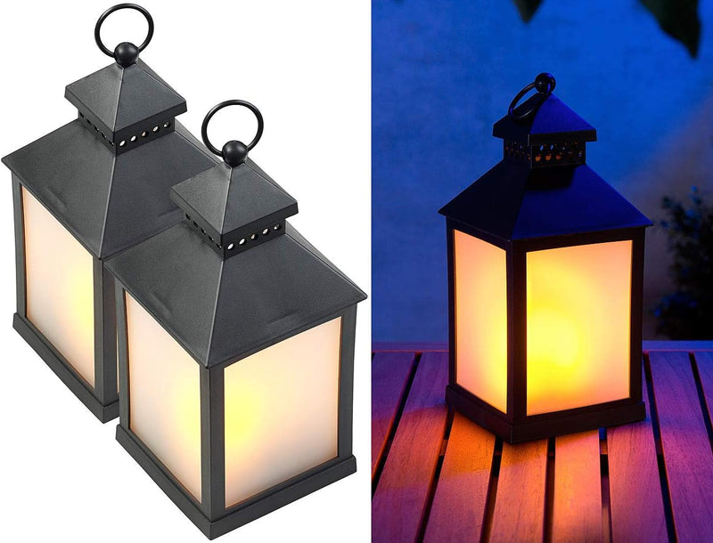 Lunartec Flackerlicht LED: 2er Pack LED-Laterne mit realistischem Flammenspiel und Timer (Laterne mi