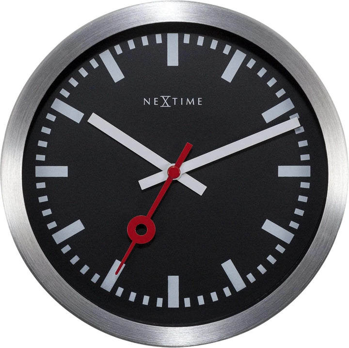 NeXtime Bahnhofsuhr,negativ Ziffernblatt (schwarz), Balken statt Ziffern (weiss), lautlos, Silber, A