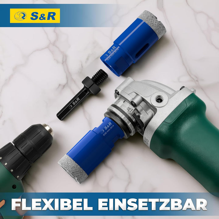 S&R Professional Diamant Fliesenbohrer 30 mm, Lochsäge für Fliesen M14 Gewinde, Diamant Bohrer Flies