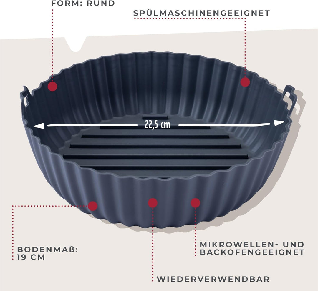 Fackelmann Silikonform für Heissluftfritteuse – 22 cm, Rund, Aschgrau, für knusprige Gerichte ohne A