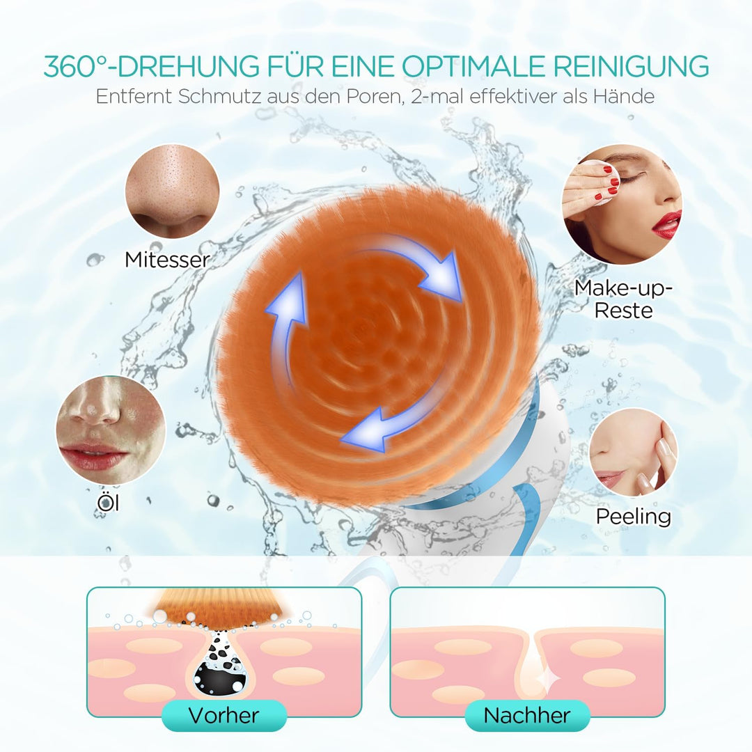 VOGOE Gesichtsreinigungsbürste elektrische, Wiederaufladbar Reinigungsbürste Gesicht IPX6 Wasserdich