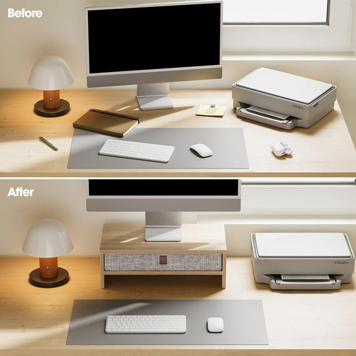 Fenge Monitorständer mit Schublade, 42,5 cm Monitorerhöhung, Desktop-Organizer für PC/Laptop/Drucker