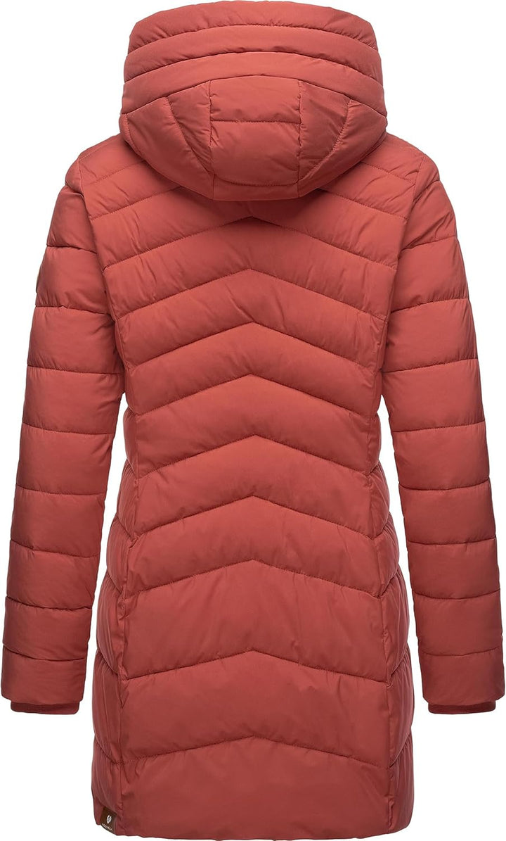 Ragwear Damen wasserdichter Regenmantel Wintermantel warm gefüttert Steppmantel lang mit Kapuze Teel