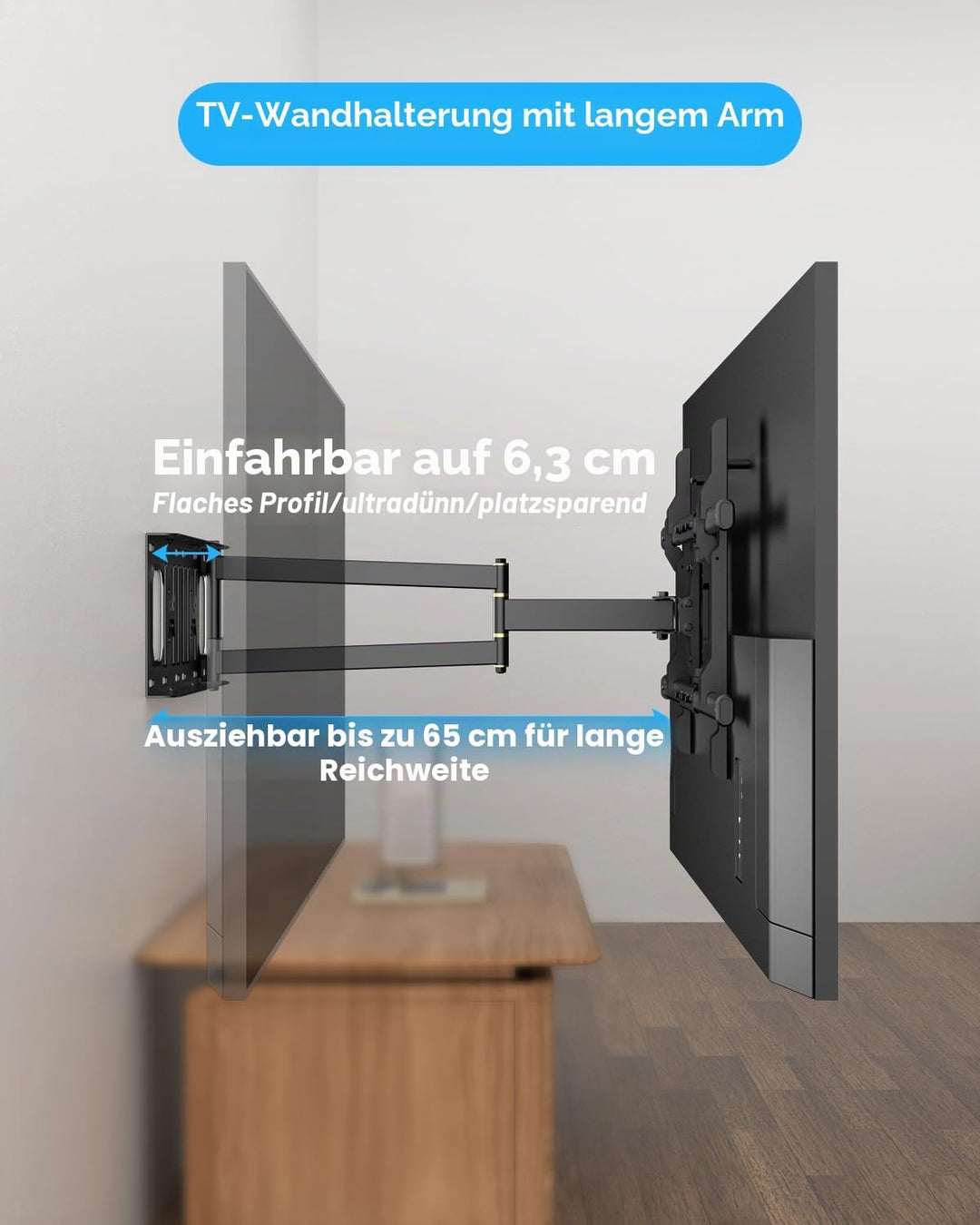 Eck-TV-Wandhalterung, Langer Arm, TV-Halter mit 65 cm Verlängerung, voll bewegliche TV-Halterung, sc