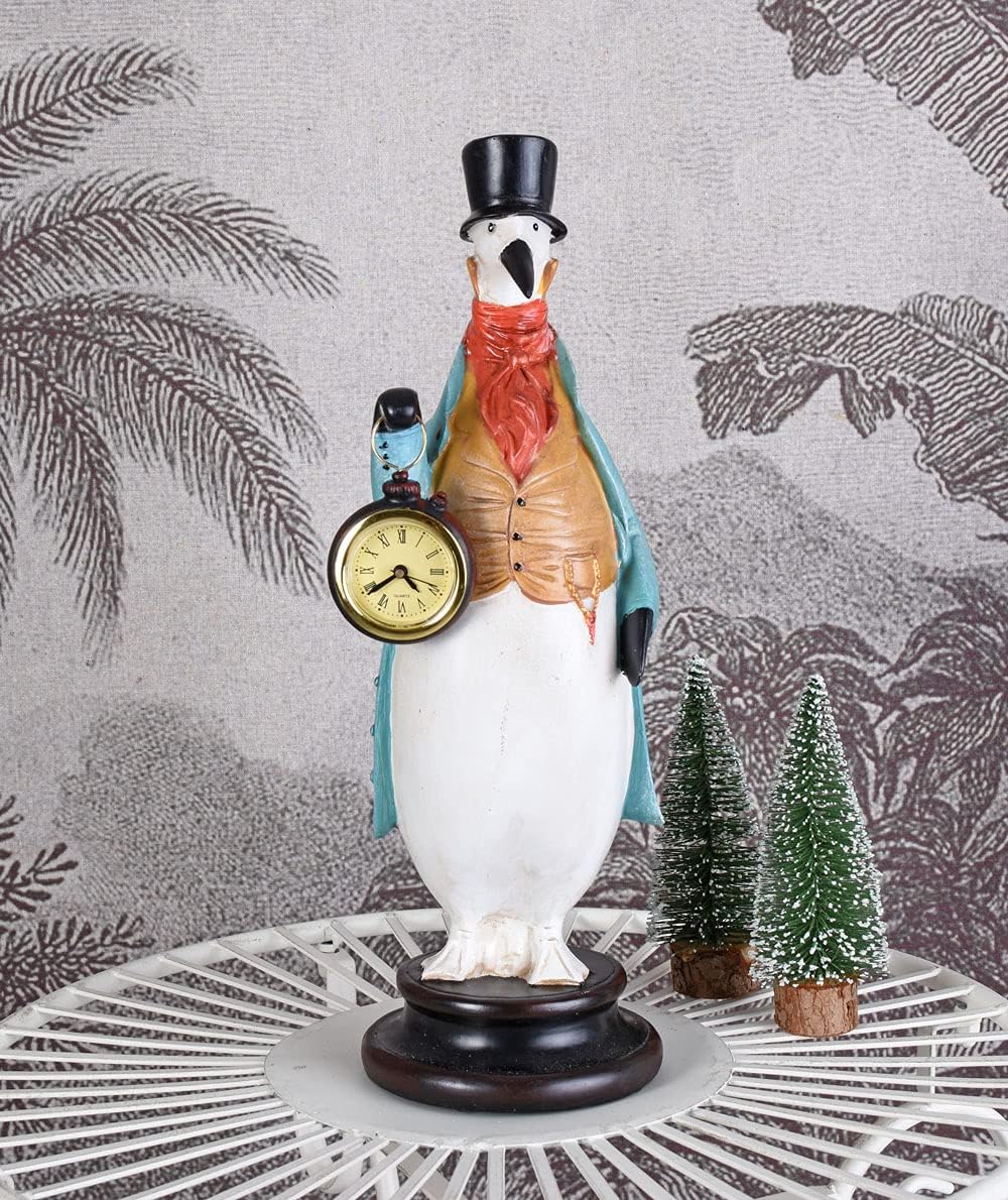 Tischuhr Pinguin Uhrenträger Tierfigur & Taschenuhr Bunt 36cm Vogel TVC078 Palazzo Exklusiv