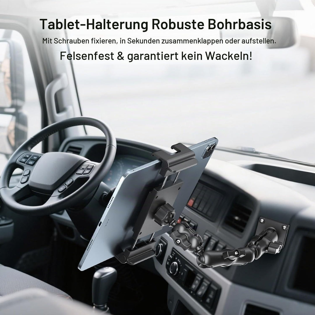 PLDHPRO Tablet Halterung Auto Bohrbasis, Tablethalterungen Auto für LKW Armaturenbrett, Wand &amp; Schre