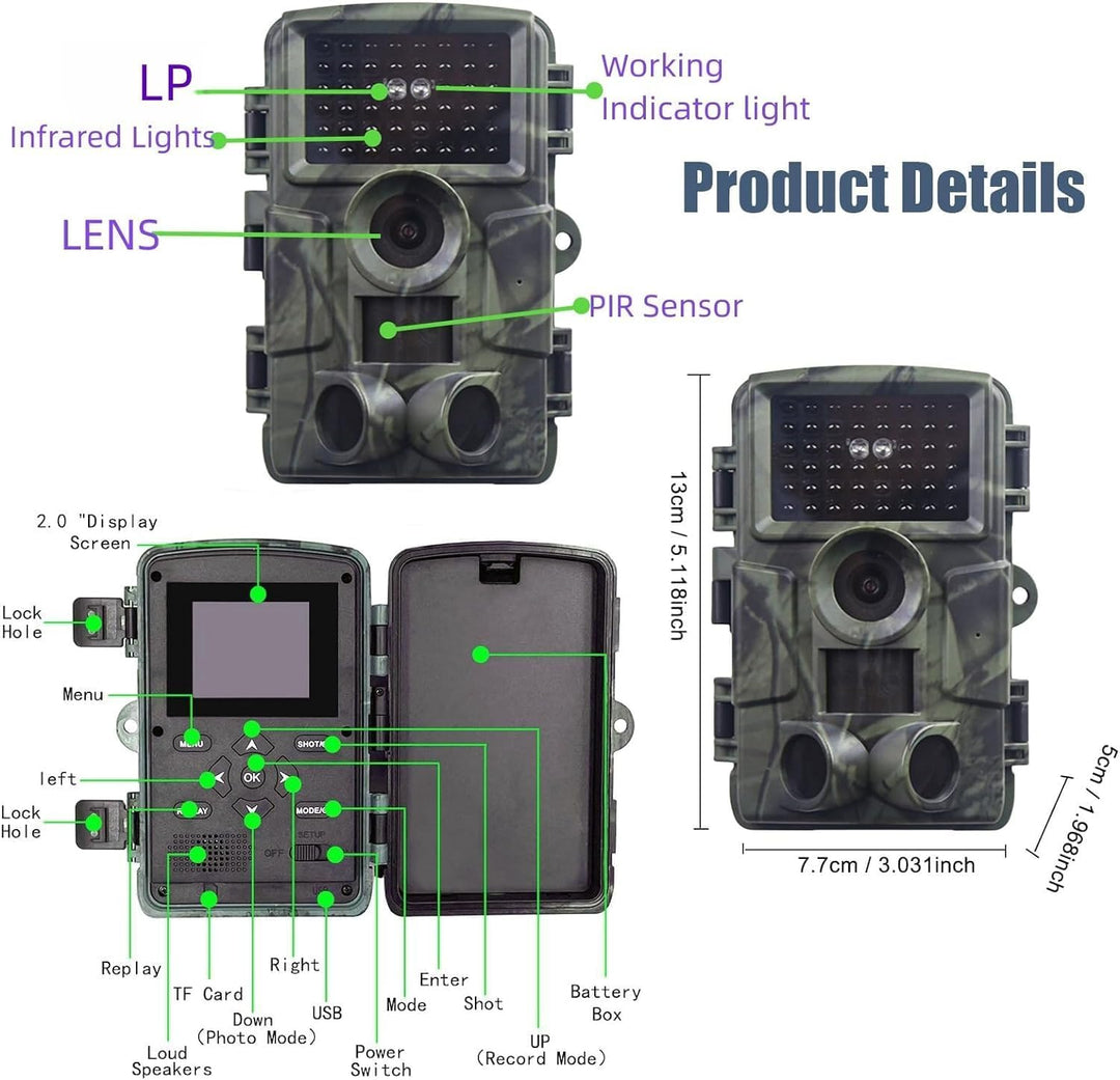 LMHOME Wildkamera mit Bewegungsmelder Nachtsicht - 4K 60MP Wildtierkamera WLAN mit 32GB SD Karte Han